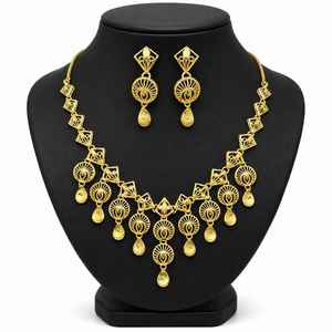 Ensemble de bijoux de mariée plaqué or micro 14K 18K 24K en gros, parure de bijoux de conception turque, ensemble de bijoux traditionnels, colliers de mode en laiton - Product Image 1