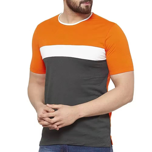 เสื้อยืดแขนสั้นผู้ชาย คอโอ ทรงปกติ ดีไซน์เรียบง่าย สีส้ม ขาว เทา - Product Image 5