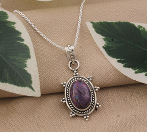 Pendentif en argent sterling 925 avec sertissage vintage violet, véritable collier, cristal de guérison, bijoux unisexe, cadeau porte-bonheur - Product Image 1