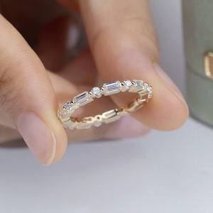 Women's White Gold Diamond <b>Ring</b> Baguette Cut Classic Engagement Style G Color lab grown Stone - Product Image 1