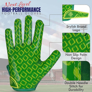 Custom Receiver Gloves Breathable Full Finger <b>Sticky</b> Grip Silicone Palm <b>Hook</b> Loop Team Logo Sports American Football Gloves - Product Image 3