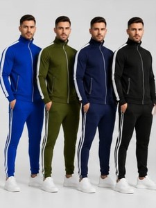 Conjunto Deportivo Azul para Hombre, Manga Larga, Cierre de Cremallera, Estilo Deportivo, Cuello Alto, Color Sólido, Transpirable, Poliéster, Ropa de Otoño - Product Image 6