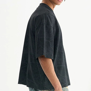 Camiseta de manga corta con estampado craquelado para hombre, cuello redondo, informal, de punto, de algodón, estilo urbano - Product Image 3