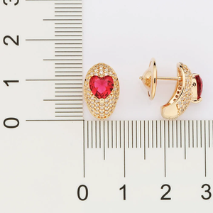 Heart Shape <b>Crystal</b> <b>Stud</b> <b>Earrings</b> 18K Solid Gold Plated Micro Pave Women's Romantic Jewelry Gift Occasion - Product Image 3