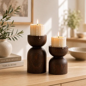 Ensemble de supports à bougies en bois fantastiques, design minimaliste, résistant à la chaleur, décoration d'intérieur - Product Image 1