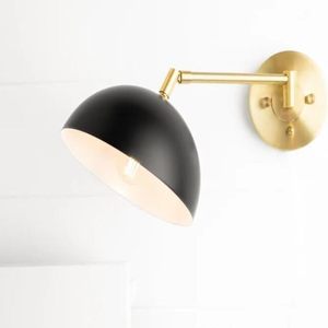Wall Lamp <b>Sconce</b> Swing Arm <b>Light</b>, Plug-in or Hardwire Installation, Black Shade, Antique Style Home Decor Wall Lamp - Product Image 1