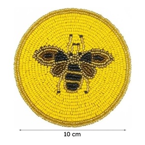 Sous-verres ronds en verre perlé faits à la main, motif abeille jaune, écologiques, antidérapants, durables, pour table, 10 cm de diamètre - Product Image 5