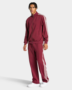 Ensemble de survêtement 2 pièces pour homme, personnalisé, bordeaux, avec sweat à capuche zippé et pantalon de jogging à rayures, respirant, vêtements de sport - Product Image 1
