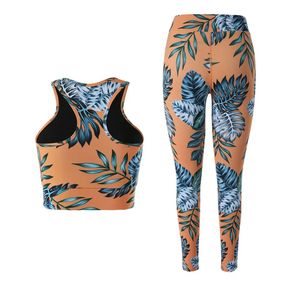 Conjunto de Yoga de 2 Piezas con Estampado Sublimado Naranja, Leggings de Cintura Alta, Top Deportivo, Transpirable, de Spandex y Poliéster - Product Image 2