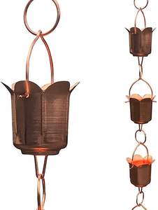 Cadena de Lluvia Minimalista Negra con Diseño Floral, Alternativa Duradera a la Canalización de Agua Pluvial para Drenaje Exterior Moderno - Product Image 3