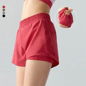 High Quality Double Layer Mid Waist <b>Drawstring</b> Women's Gym Shorts Vintage Nylon/Cotton Workout Fitness - Product Image 2