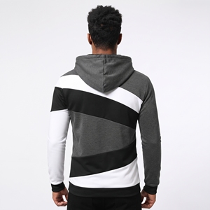 Sweat-shirt à capuche oversize pour homme, motif à carreaux color block, avec panneau contrastant, style streetwear décontracté, en polaire et avec poche - Product Image 3