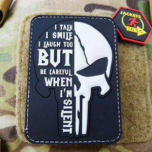 3D Embossed Rubber <b>Patch</b> Punisher Skull I Talk I Smile But Be Careful When I'm Silent Rectangle <b>Sew</b>-<b>On</b> <b>Patch</b> - Product Image 1