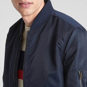 Chaqueta Bomber Azul Marino para Hombre, Cuello Alto, Cierre de Cremallera, Estilo Casual, Material de Poliéster, Ropa de Otoño, Chaquetas para Hombre - Product Image 5