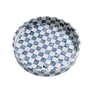 ถาดเสิร์ฟทรงกลมลายตารางฝังมุกแท้ งานฝีมือสุดหรู สำหรับตกแต่งบ้าน วางของ หรือใช้กับกาแฟ - Product Image 4