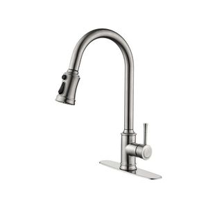 Rubinetto da cucina monocomando ad arco alto estraibile in acciaio inossidabile lucido, con doccetta estraibile, design a livello singolo, stampa gratuita - Product Image 1
