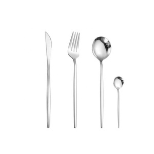 Juego de cubertería con mango de diseño largo y punteado martillado, conjunto de cubiertos plateados de acero inoxidable - Product Image 6