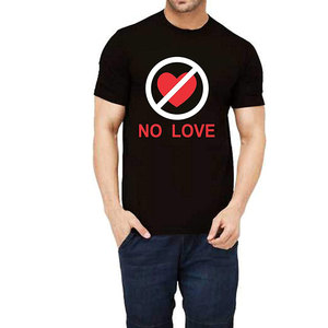 Men's Black <b>No</b> Love Printed T-Shirt Short Sleeve O-Neck Casual Regular Fit Cotton Jersey Front <b>Logo</b> - Product Image 5