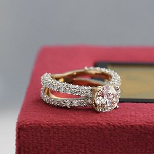 Anillo de Compromiso y Boda VDS de Oro Sólido de 18K con Doble Banda Trenzada y Diamante Solitario de Corte Brillante, Cultivado en Laboratorio CVD, de Lujo, Certificado IGI - Product Image 2