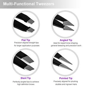 Pinces à cheveux incarnés inclinés et pointus ensemble de 4 pièces professionnelles en acier inoxydable - Product Image 4