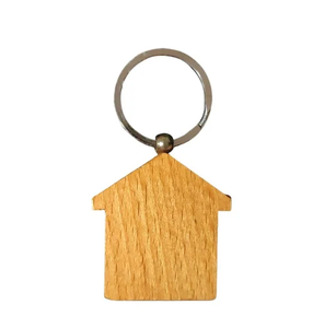 Wood Keychain Wooden House Shape Keychain Natural Finish Metal <b>Ring</b> Wood <b>Keyring</b> Hot Sale - Product Image 2