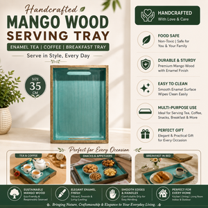 Bandeja de Servir de Madera de Mango de Lujo con Acabado Esmaltado |   Bandeja Rectangular Decorativa para Servir Té, Café, Bocadillos, Decoración del Hogar, Regalo - Product Image 5