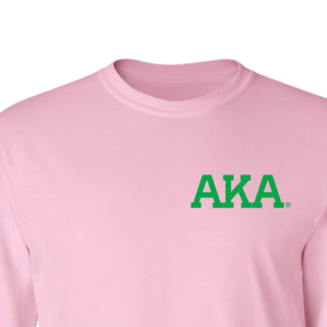 Camiseta de manga larga AKA World Famous Crest, color rosa claro y verde, con estampado gráfico, ropa de hermandad, top informal de algodón con cuello redondo - Product Image 4