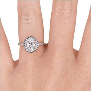 10K Gold Vibrant Sapphire Halo Lab Grown Diamond Engagement <b>Ring</b> with <b>Split</b> Shank and Round Center OEM manufacturer - Product Image 3