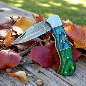 Cuchillo de caza con hoja dentada, mango verde, acero con alto contenido de carbono, grosor de 0.6 mm, cuchillo de camping, cuchillos plegables de bolsillo - Product Image 5