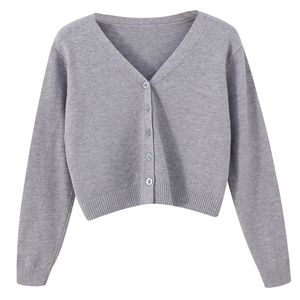 Wholesale Women Soft V-Neck Cropped <b>Cardigan</b> Button Up Long Sleeve Knitted <b>Sweater</b> Top - Product Image 6