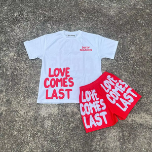 Ensemble T-shirt et short pour homme, couleur unie, coupe ample, avec design doublé sur le devant, personnalisable, vente en gros - Product Image 4