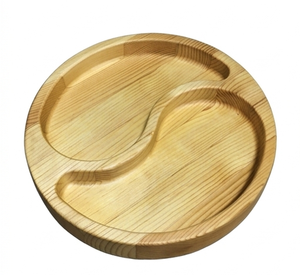 Plato Redondo de Madera para Servir con Diseño Yin Yang, Hecho a Mano, Estilo Minimalista, Ideal para Restaurantes y Hoteles - Product Image 1