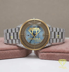 Reloj de Lujo al por Mayor con Esfera Azul y Brazalete Cubierto de Cristales Brillantes, Caja en Tono Dorado, Elegante Reloj de Pulsera de Moda para Mujeres y Hombres - Product Image 1