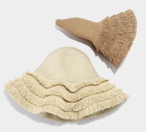 Chapeau de soleil en paille souple à large bord ondulé avec pompons, idéal pour les vacances en plein air et la plage, pour femmes et dames - Product Image 2