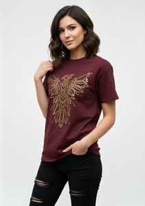 T-shirt graphique Elite Gilded Phoenix – Coton lourd bordeaux de qualité supérieure, symbole de phénix géométrique complexe - Product Image 2