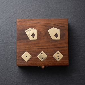 Boîte à cartes de poker en bois massif avec incrustation en laiton, étui de rangement pour cartes à jouer, design rectangulaire fait main, style antique, cadeau de table - Product Image 3