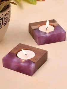Eco Friendly Wood & Resin <b>Tea</b> <b>Light</b> Holder Rectangular Shape With Two Candle Stand holder For Home Decoration Durable Design - Product Image 4