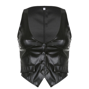 Chaleco de Cuero para Mujer al por Mayor, Estilo Motero de Piel Genuina de Vacuno, Chaleco con Botones, Prenda Exterior Duradera para Moto, Ropa de Mujer Cortavientos - Product Image 6