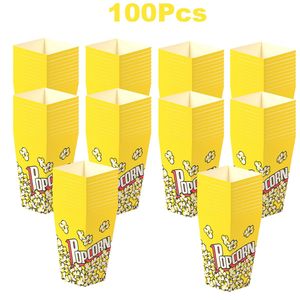 100 Scatole per Popcorn da Film, 3 Nuovi Stili, Contenitori in Carta Arancione, Giallo e Bianco per Snack, Patatine e Puff - Product Image 1