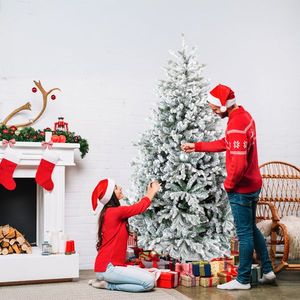 7 FT Pre-Lit Snow Flocked Christmas Tree Artificial Hinged Pine Tree with 1100 <b>Branch</b> Tips and 400 <b>Lights</b> for Holiday Parties - Product Image 4