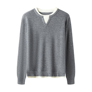 Pull en tricot pour homme à col en V, style color block, décontracté, polyvalent, à manches longues, style minimaliste rétro - Product Image 5