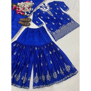 Vestidos de noche de diseñador Top de fiesta con Sharara Plazzo y Dupatta Exquisite Look - Product Image 4