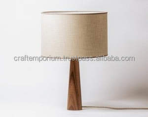Artistic Modern <b>Wooden</b> Handmade Table Lamps with Carved Details Polished Finish and Customized Color Lampshades - Product Image 3