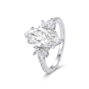 1.50ctw Lab Grown Diamond 925 <b>Sterling</b> <b>Silver</b> Engagement <b>Ring</b> 14K White Gold Marquise Cluster Diamond <b>Ring</b> Matching Bridal <b>Set</b> - Product Image 5