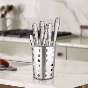Porte-ustensiles en acier inoxydable avec design perforé, rangement minimaliste pour la cuisine, résistant à la rouille, organiseur d'ensemble de couverts - Product Image 1
