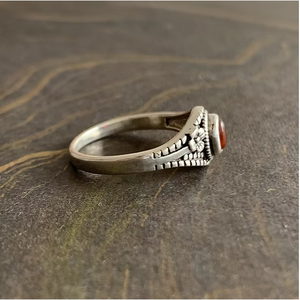 Handmade Natural Oval Carnelian Ring in <b>Solid</b> <b>Silver</b> Band Floral Textured Vintage Jewelry for Occasion Gift - Product Image 2