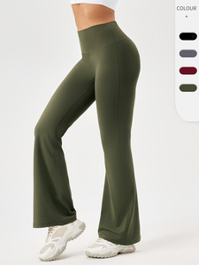 Activewear Palazzo Pants Flowy Wide Leg Yoga <b>Trousers</b> High <b>Stretch</b> 100% Nylon Windproof Seamless Belt Yoga Training Custom Logo - Product Image 4