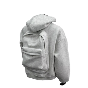 Men's <b>Black</b> Hooded Sweatshirt With <b>Backpack</b> Pocket Regular Fit Casual Solid Color French Terry Knitted Autumn Wear - Product Image 3