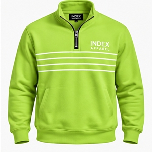 Sudadera deportiva de hombre verde lima con media cremallera, cuello alto, bolsillo a rayas, manga larga y ajuste regular - Product Image 5