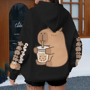 Sweat-shirt à capuche à manches longues pour femmes et hommes, design de dessin animé, printemps automne, animal amusant Capybara, pull pour filles, sweat-shirt mignon - Product Image 3